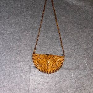 Vintage‎ Boho Wooden Bead Purse Handmade Festival Shoulder Bag Brown